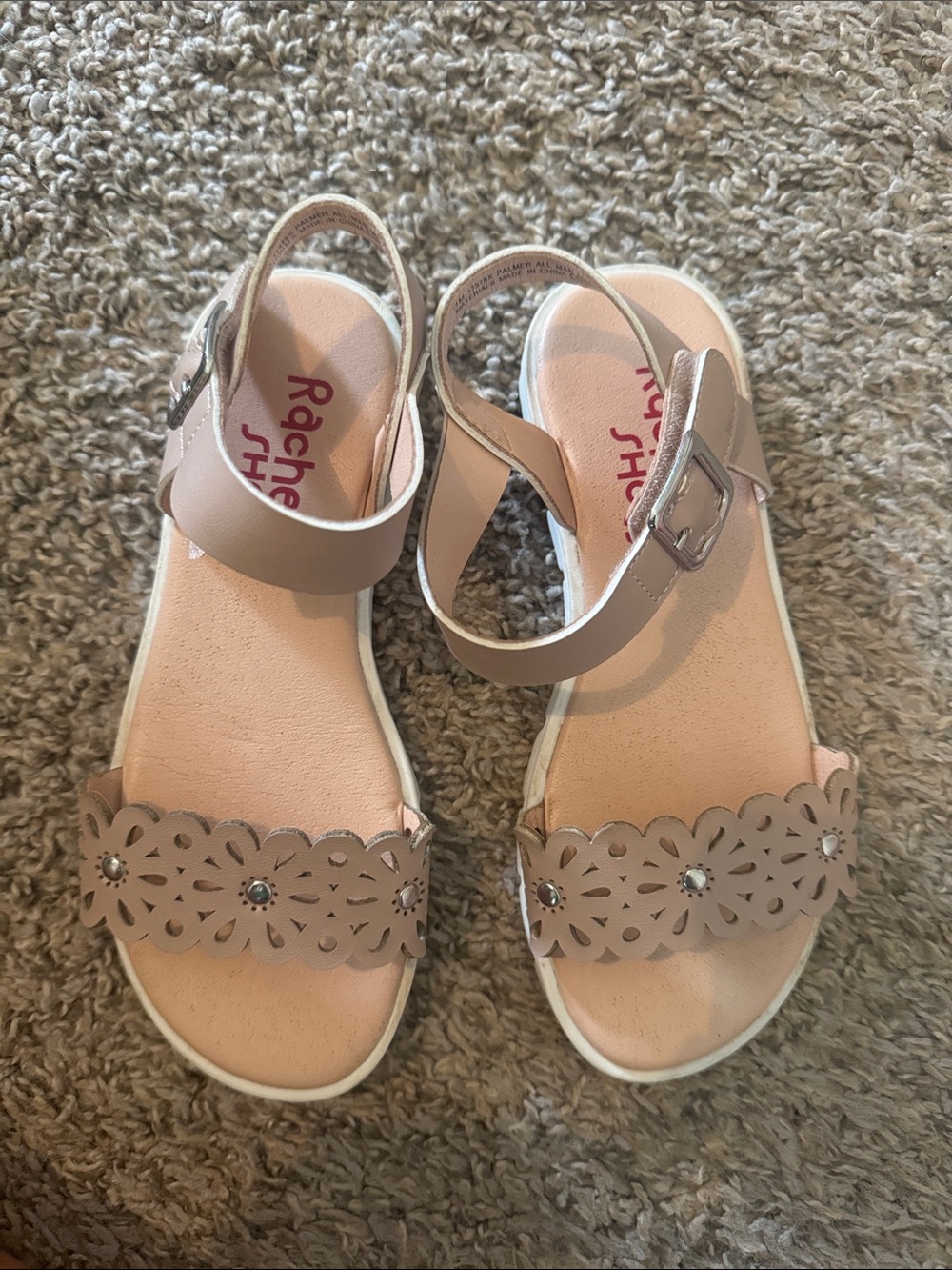 Rachel Shoes Blush Pink Floral Cutout Girls' Sandals with Buckle Strap